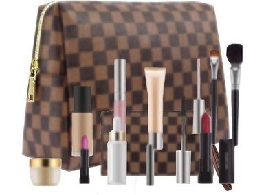 BOLSO MAQUILLAJE UNALUKA PACK 2 GRANDE CUERO A CUADROS DISEÑO ELEGANTE Y LIGERO CONGAN CAPACIDAD