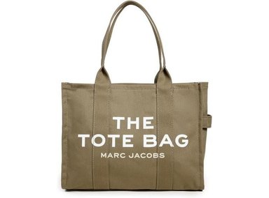MARC JACOBS THE LARGE TOTE BAG BOLSO DE LONA FEMENINO CON LOGOTIPO Y PARCHE CARACTERÍSTICO DE LA MARCA