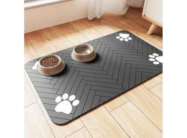 TAPETE DK177 ALIMENTACIÓN MASCOTAS ABSORBENTE CON BASE GOMA IMPERMEABLE GRIS A RAYAS