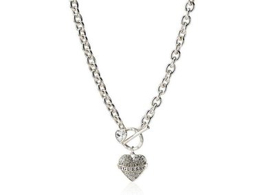 COLLAR GUESS FACTORY 418406-21 CON DIJE LOGOTIPO PALANCA MUJER DISEÑO CORAZÓN PLATEADO Y CRISTAL TALLA ÚNICA - 1