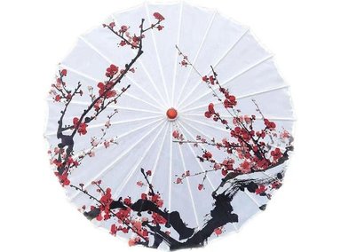 SOMBRILLA UNALUKA SEDA PINTADA A MANO DISEÑO CHINO JAPONÉS BODAS DISFRACES Y DECORACIÓN BLANCO