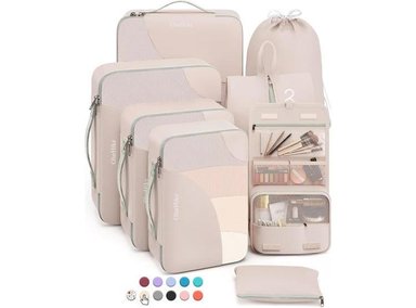 SET DE 8 CUBOS DE EQUIPAJE PARA VIAJES, ORGANIZADOR DE MALETA RESISTENTE CON BOLSA DE ASEO PERSONAL