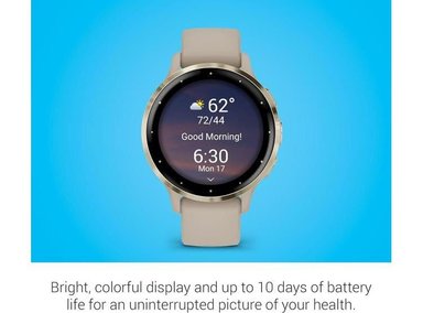 SMARTWATCH GARMIN 010-02785-02 GRIS OSCURO VENU 3S DORADO SUAVE BISEL PANTALLA AMOLED Y CORREA SILICONA - 2