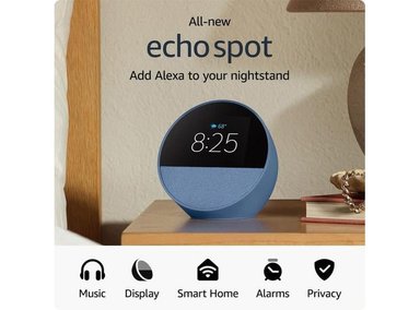 ASISTENTE DE VOZ AMAZON ANDES ECHO SPOT 2024 DESPERTADOR INTELIGENTE SONIDO VIBRANTE ALEXA COLOR AZUL OCEANICO - 1