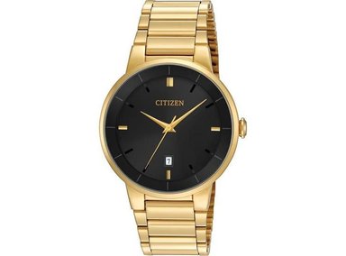 RELOJ CITIZEN BI5012-53E CUARZO MASCULINO ACERO INOXIDABLE DORADO CLÁSICO Y ELEGANTE