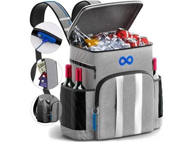 MOCHILA EVERLASTING COMFORT GRIS AZULADO HIELERA IMPERMEABLE Y RESISTENTE AL AGUA CON MÚLTIPLES