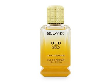 PERFUME BELLAVITA OUD GOLD ÁRABE INTENSO EDP NOTAS CARAMELO ORRIS ROSA JAZMÍN AMADERADO