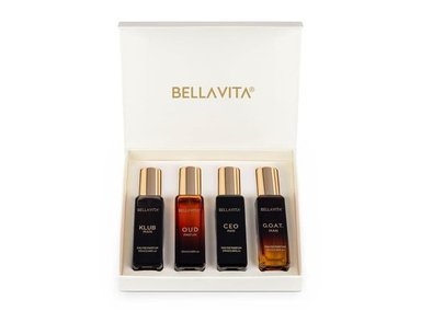 SET PERFUMES BELLAVITA MPS-01 LUJO HOMBRE ESENCIA AMADERADA CÍTRICA INCLUYE KLUB OUD CEO G.O.A.T - 1