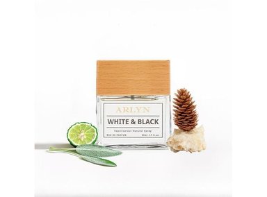 PERFUME ARLYN WHITE BLACK HOMBRE EDP AROMA DURADERO VEGANO SIN CRUELDAD ANIMAL NOTAS CÍTRICAS