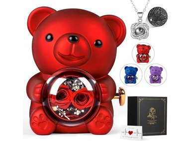 ROMÁNTICO OSO DE ROSAS CON ROSA PRESERVADA Y CAJA SORPRESA, PERFECTO PARA SAN VALENTÍN Y OCASIONES ESPECIALES