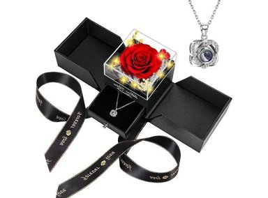 COLLAR DE ROSA REAL PRESERVADA EN CORAZÓN 'I LOVE YOU', EL MEJOR REGALO PARA OCASIONES ROMÁNTICAS