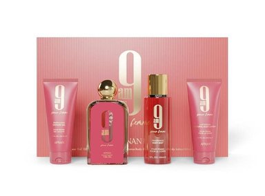 SET DE REGALO AFNAN 9 AM: EAU DE PARFUM, GEL DUCHA, BODY MIST, LOCIÓN