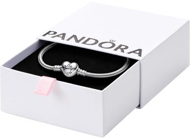 PANDORA MOMENTS PULSERA TIPO SERPIENTE CON DIJE DE CORAZÓN Y CAJA DE REGALO, COMPATIBLE CON DIJES