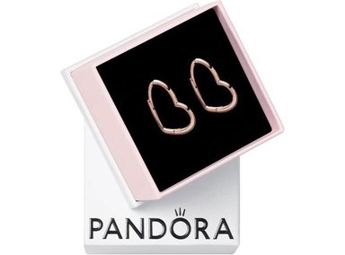 PANDORA ARETES DE CORAZÓN ASIMÉTRICOS EN ORO ROSA DE 14K, MINIMALISTAS Y ELEGANTES. UN REGALO PERFECTO PARA ELLA