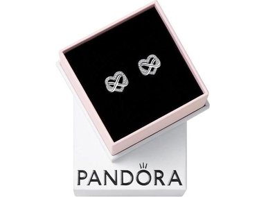 PENDIENTES PANDORA DE TUERCA CORAZÓN INFINITO EN PLATA DE LEY 925 Y CIRCONITA CÚBICA, CON CAJA DE REGALO OFICIAL