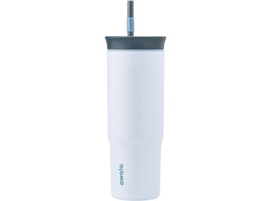 VASO AISLADO DE ACERO INOXIDABLE DE TRIPLE CAPA OWALA CON TAPA RESISTENTE A DERRAMES Y PAJILLA, GRIS/AZUL