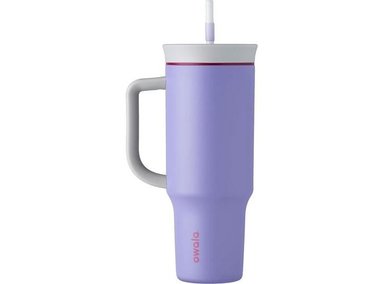 VASO OWALA C05680 ACERO INOXIDABLE AISLADO CON TAPA RESISTENTE  PAJILLA Y ASA TRANSPORTE  SIN BPA  MORADO CLARO