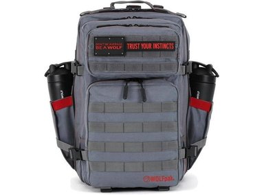 MOCHILA TÁCTICA WOLFPAK 45L GRIS PARA ACTIVIDADES AL AIRE LIBRE, CON PARCHES PERSONALIZABLES Y RESISTENCIA AL AGUA