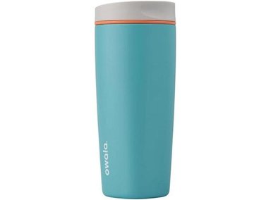 VASO DE CAFÉ OWALA SMOOTHSIP DE ACERO INOXIDABLE, REUSABLE, DISEÑO AISLANTE, ANTI DERRAMES, COLOR BEACHY BREEZE
