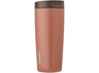 OWALA SMOOTHSIP SLIDER VASO DE CAFÉ DE ACERO INOXIDABLE CON AISLAMIENTO, REUTILIZABLE, SIN BPA, COLOR CACAO ACOGEDOR