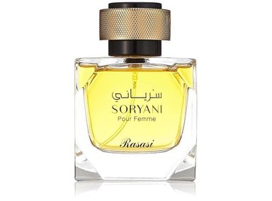 RASASI SORYANI PARA MUJER ES UNA FRAGANCIA FLORAL CON NOTAS DE NARANJA, MELOCOTÓN, ROSA, PACHULÍ Y ALMIZCLE