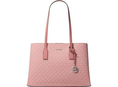 MICHAEL KORS RUTHIE BOLSO TOTE MEDIANO, DISEÑO ESTRUCTURADO, LONA CON LOGOTIPO IMPRESO, HERRAJES PLATEADOS