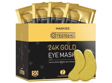 PARCHES CON ORO DE 24K PARA OJOS, ALIVIAN HINCHAZÓN Y OJERAS CON COLÁGENO, 50 PARES MASKISS