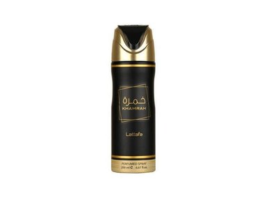 LATTAFA KHAMRAH PERFUMED DEO SPRAY UNISEX, FRAGANCIA FRESCA CON VANILLA Y MADERAS PRECIOSAS, SIN ALUMINIO Y PARABENOS - 1