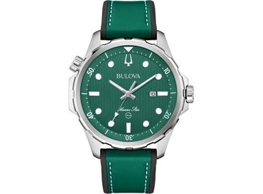 BULOVA RELOJ MARINE STAR DE CUARZO ACERO INOXIDABLE PARA HOMBRE, CORREA DE CUERO Y SILICONA, RESISTENTE AL AGUA
