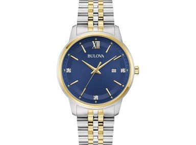 BULOVA RELOJ CLÁSICO DE ACERO INOXIDABLE DE DOS TONOS CON DIAMANTES PARA HOMBRE ESTILO 98D188