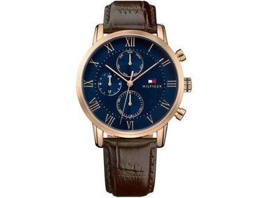 RELOJ TOMMY HILFIGER ESTILO DEPORTIVO CON MOVIMIENTO DE CUARZO, ESFERA AZUL, CORREA EN CUERO MARRÓN PARA HOMBRE