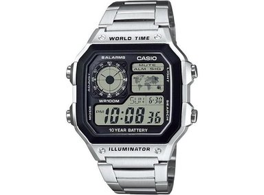RELOJ DIGITAL CASIO AE1200WH RESISTENTE AL AGUA CON ALARMAS, CRONÓMETRO, TEMPORIZADOR Y LUZ LED