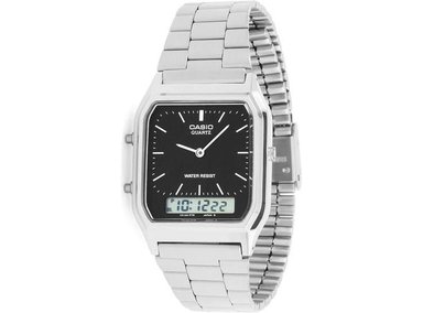 CASIO AQ-230A UNISEX, RELOJ DE ACERO INOXIDABLE, PANTALLA ANALÓGICO-DIGITAL, RESISTENTE AL AGUA