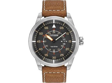 CITIZEN RELOJ ECO-DRIVE DE ACERO INOXIDABLE PARA HOMBRE, INCLUYE CORREA DE CUERO MARRÓN, RESISTENTE AL AGUA CON CALENDARIO