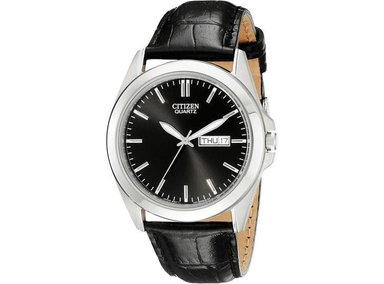 RELOJ CITIZEN DE CUARZO PARA HOMBRE, ACERO INOXIDABLE Y CORREA DE PIEL, COLOR NEGRO, ESTILO CASUAL