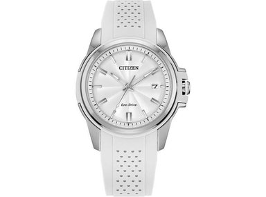 CITIZEN ECO-DRIVE CLASSIC RELOJ DE ACERO INOXIDABLE CON CORREA DE GOMA Y ESFERA BLANCA