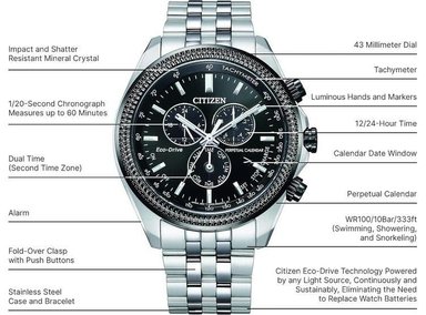 RELOJ CLÁSICO ECO-DRIVE DE CITIZEN CON CRONÓGRAFO, CALENDARIO PERPETUO Y TAQUÍMETRO, DISEÑO DE ACERO INOXIDABLE - 5