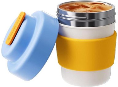 TAZA DE CAFÉ DE VIAJE AISLADA, DOBLE PARED DE VACÍO, LIBRE DE BPA, FÁCIL DE AGARRAR, TAPA AZUL