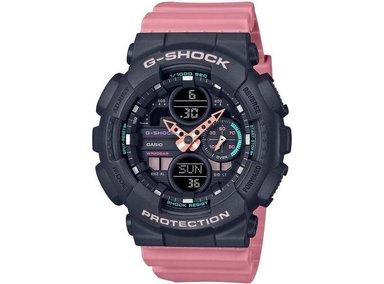 RELOJ CASIO G-SHOCK ROSA PARA MUJER CON BANDA DE RESINA, MODELO GMAS140-4A, DISEÑO ANALÓGICO DIGITAL