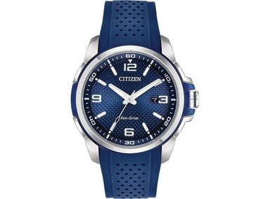 CITIZEN RELOJ ECO-DRIVE WEEKENDER PARA HOMBRE, ACERO INOXIDABLE Y CORREA DE POLIURETANO AZUL, ESFERA AZUL