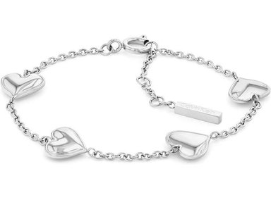 PULSERA CALVIN KLEIN EN ACERO INOXIDABLE CON CADENA Y CORAZONES PARA MUJER, CON CIERRE DE ANILLO DE RESORTE SEGURO