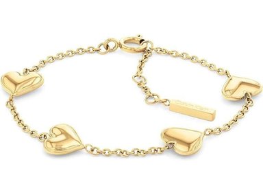 PULSERA DE CADENA CALVIN KLEIN CON CORAZONES PARA MUJER, CIERRE DE ANILLO DE RESORTE EN ACERO INOXIDABLE