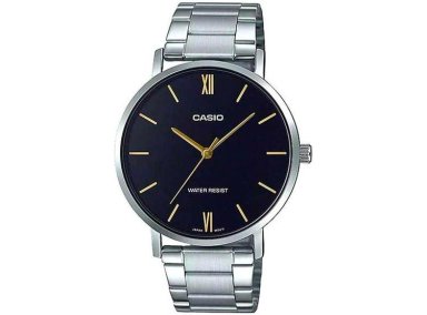RELOJ CASIO MTP-VT01D-1B CON ESFERA NEGRA, CORREA DE ACERO INOXIDABLE Y MOVIMIENTO DE CUARZO
