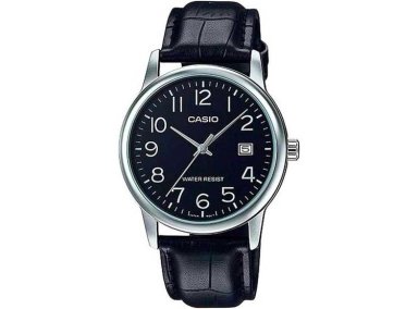 RELOJ CASIO PARA HOMBRE, CLÁSICO Y FUNCIONAL, CORREA DE CUERO NEGRA, RESISTENTE AL AGUA Y VISUALIZACIÓN DE FECHA