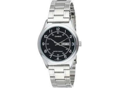 RELOJ DE VESTIR CASIO PARA HOMBRE, ACERO INOXIDABLE, ESFERA NEGRA Y FECHA, MODELO MTP-V006D-1B2 - 1