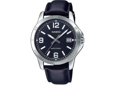 CASIO MTP-V004L-1B RELOJ DE ACERO INOXIDABLE CON CORREA DE CUERO NEGRO Y ESFERA NEGRA CON FUNCIÓN DE FECHA