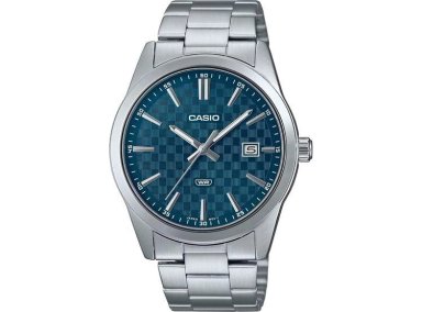 RELOJ CASIO DE HOMBRE, ANALÓGICO CON ESFERA AZUL Y ACERO INOXIDABLE, CIERRE DESPLEGABLE, DISEÑO MODERNO
