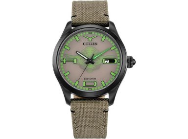 RELOJ CITIZEN STAR WARS ECO-DRIVE YODA LUMINOSO, MODELO BM6839-06W CON CORREA CORDURA, NEGRO Y MARRÓN
