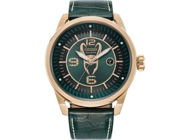 RELOJ CITIZEN ECO-DRIVE MARVEL LOKI CON CAJA ACERO INOXIDABLE ORO ROSA Y CORREA CUERO VERDE