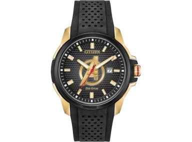 RELOJ CITIZEN ECO-DRIVE AVENGERS PARA HOMBRE, DORADO CON CORREA NEGRA DE SILICONA Y CALENDARIO DE FECHA
